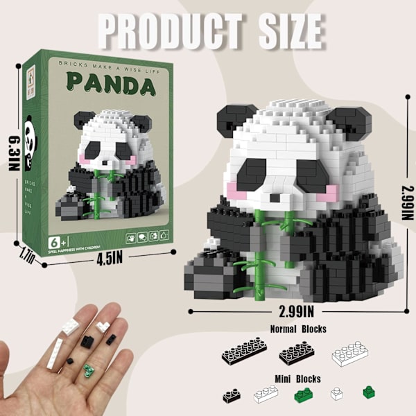 Mini Byggklossar - Vinkande Panda, Festpresenter - Mikro Klossar Pandaleksak för Barn 6 7 8 9 10+, Mini Klossar Byggset (538 st), Panda B-5