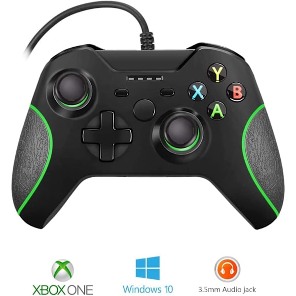 Kablet controller til Xbox One, Dual Vibration USB Xbox One kablet spilcontroller til Xbox One PC Windows 7/8/10 (sort)