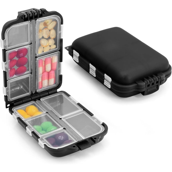 Pillerbox, resemedicinlåda med 10 fack, minitablettbox, pillerbox (svart)