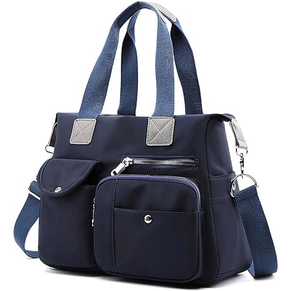 Tote tasker til kvinder - Stilful nylon dame skuldertaske - Tophåndtag håndtaske - Multi lommer - Arbejdstasker - Vandafvisende rejse crossbody (Marineblå) Navy blue