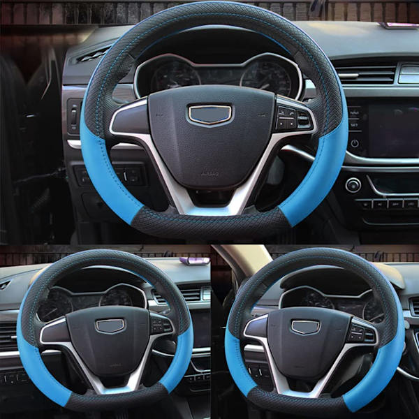 Bilstylingsrattskydd D-form PU-läder Platt botten Rattöverdrag Anti-halk Andningsbar Sportstil 38cm Biltillbehör för kvinnor män Blue