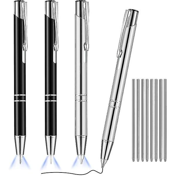 4 stk. lysende spidspenne metal kuglepen med lys LED-belyst pen sort ind