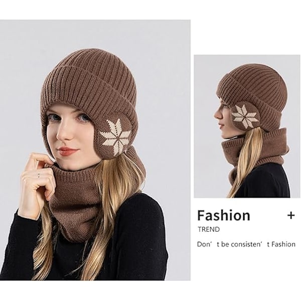 Vinterfleece-skjerfsett for barn, småbarn gutter jenter vinter varm strikket lue og hals skjerfsett, kaffe
