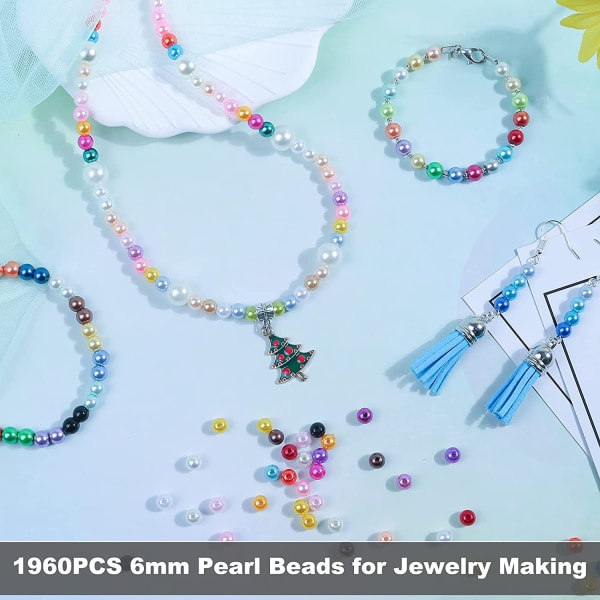 1960 st lösa pärlor kit med hål, 28 färger glaspärlpärlor för armband, runda imiterade pärlpärlor, pärlpärlor Perfekt för gör-det-själv