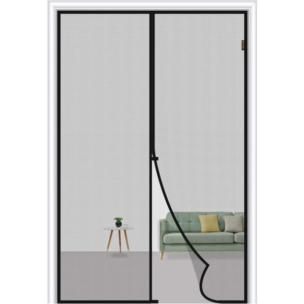 Magnetisk fluenetdør 100 x 210 cm, fluenet til døre i glasfiber, myggenet i mesh, ridsefast, grå