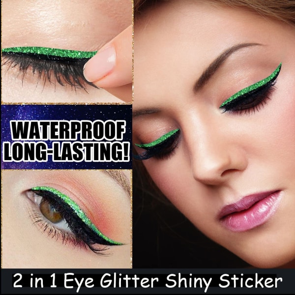 Lösögonfransar Eyeliner, 4 par återanvändbara eyeliner och ögonfranssklistermärken 2 i 1 Eye Glitter Glänsande Makeup Eyeliner Sticker Green 02 Green