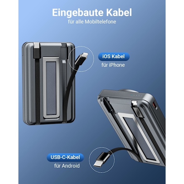 Magnetisk Powerbank 10000mAh 3 i 1 Sammenleggbar Trådløs Magnetisk Powerbank for Apple Watch og iPhone 20W PD Induktiv Hurtiglading med LED-Display