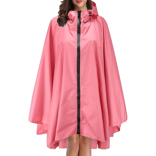 Regnjacka Dam Herr Regnponcho Regnrock Vattentät Lätt Regnkläder med Huva Regnkappa Jacka Regnponcho pink