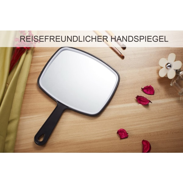 Handspegel, svart handhållen spegel med handtag, fyrkantig