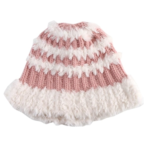 Strikk lue med mansjetter for kvinner Plysj hodeskallehette Chunky Myk Stretch Vinter Varm Fuzzy Crochet Bucket Hats Pink