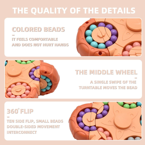 Roterande Magisk Bönkub Spinner Fidget Leksak, 10 Sidor 2 i 1 Roliga Pärlor Pussel Pedagogiska Leksaker, Perfekt Festfavorit Anti-Ångest Skrivbordsleksaker (Orange)