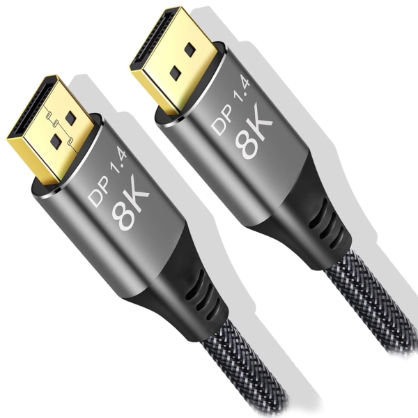 8K DisplayPort-kabel 0,5 m, Ultra HD 4K @ 144Hz, 8K @ 60Hz, HBR3 (7680x4320 oppløsning), høyhastighets 32,4Gbps