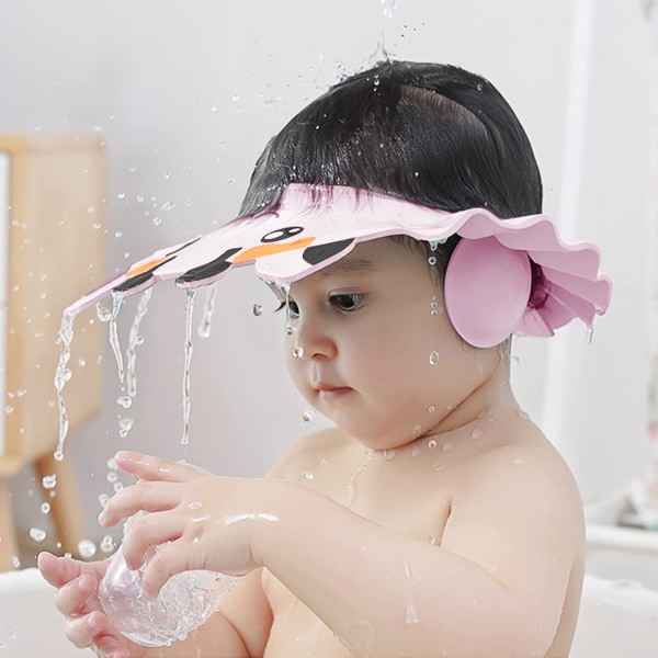 Baby shower cap til øjne Ører Ansigt, justerbar brusebeskytter Hårvask skjold Øreværn Vandtæt badehætte til småbørn Børn Børn (Pink) Pink cow