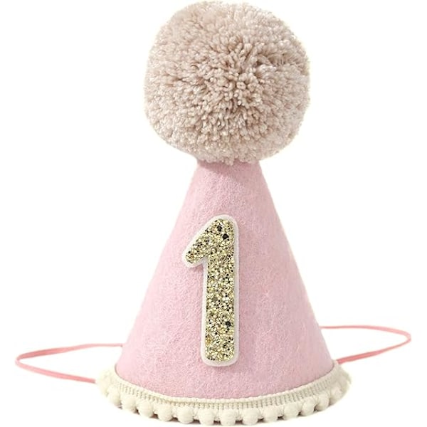 Första födelsedagshatt för bebis - 1-års kalasdekoration för babyshower, 1-års outfit för flicka och pojke, rosa födelsedagshatt