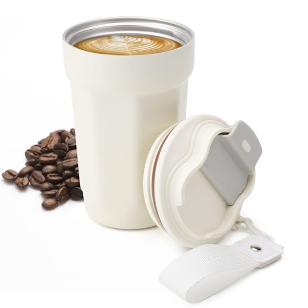 Läckagesäker med lock, Resemugg i rostfritt stål, Termosmugg för kaffe och te på språng, Läckagesäker för kaffe, vin, mjölk