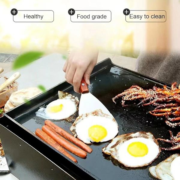 Ruostumattomasta teräksestä valmistettu lasta, metalliset lastan kääntäjät kaavin valurautapannulle, BBQ-grillin paistinpannun lasta puukahvalla, pyöreäpääinen lapio