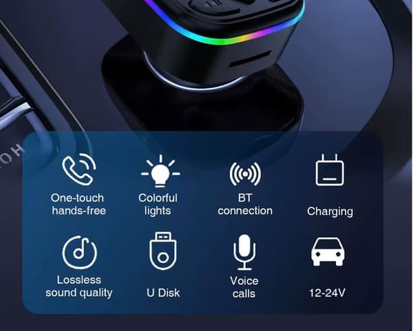Bluetooth FM-sender til bil, trådløs håndfri opkald, MP3-afspiller, dobbelt USB-understøttelse SD-kort, USB og flashdrev (sender + USB-C-kabel)