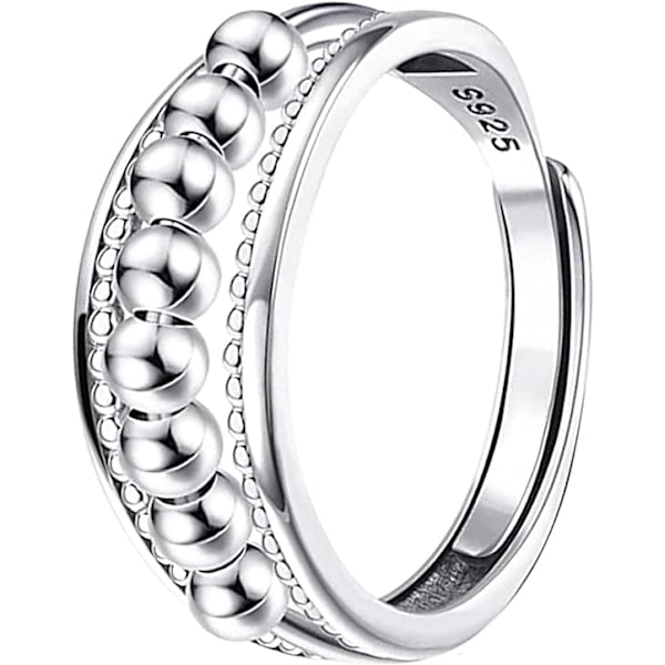 Ångestdämpande ring, silverfärgad ring med snurrande pärlor, justerbar ring, silverpläterad stressavlastande present för ångestlindring, retro, massivt smycke