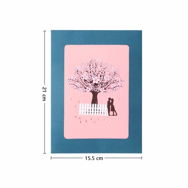 3D-kort, pop op-kort med romantiske elskere under kirsebærtræet, mors dag-kort jubilæumskort Valentinsdag