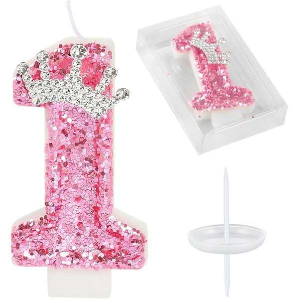 Syntymäpäivän numerokynttilät, vaaleanpunainen kruunun syntymäpäiväkynttilät kakkuun, glitter numeron 6 kynttilä kakkukoriste paljetein (vaaleanpunainen 1)