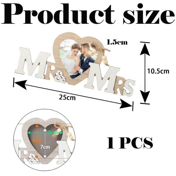 Bröllopspresenter, Mr & Mrs Bröllopsramar Dekorationer Trä Kärlek Hjärthållare Par Personliga fotoramar Romantiska presenter