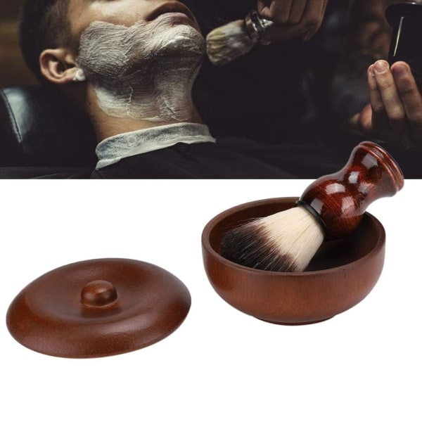 2 stk/sæt Barberbørstesæt, skægbarberbørste Træbarberskål til mænd Barberværktøj