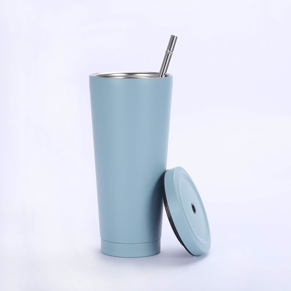 Resemugg i rostfritt stål med sugrör och lock, 750 ml/25 oz reseglas, dubbelvägg vakuumisolerad kopp (ljusblå) Blue