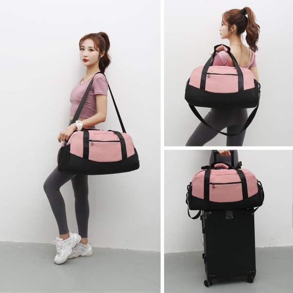 Gym Bag Kvinner Menn Reise Duffel Bag med Skoskuff og Våt Lomme Reise Duffel Bag Holdall Tote Carry on Bagasje Overnatting Bag (Rosa) Pink