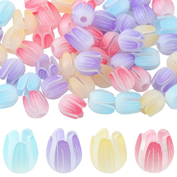 40 stk Fargerike Tulipanknopper Perler Ugjennomsiktig Akryl Blomsterperler Caps Avstandsstykke Løse perler for gjør-det-selv-håndverk Finne smykketilbehør
