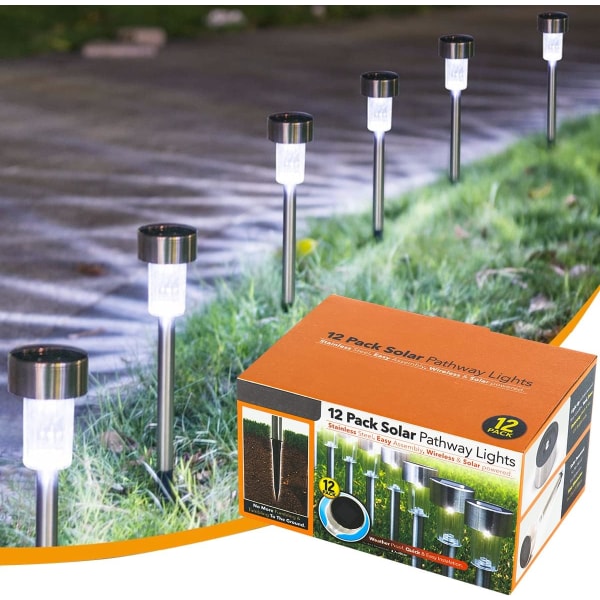 Hagesollys utendørs, 12 pakke LED-solarbane landskapslys for gangvei, uteplass, hage, plen, oppkjørsel, IP65 vanntett [Energiklasse A+++]