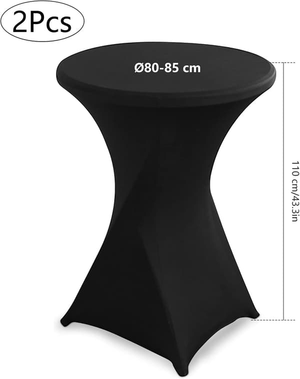 Stretchbordsduk, 2-delad tvättbar polyester bordsduk rund matbordsskydd cocktailbordsskydd 80x110cm(svart) Black