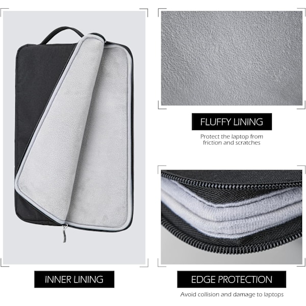 13 tommer bærbar computer sleeve vandtæt blød taske taske cover til MacBook Air 13 M2 M1 A2681 A2337 A2179(2018-2022)/MacBook Pro 13 M2 M1 A2338 sort