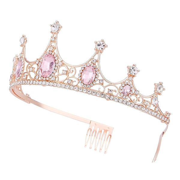 Ruusukullanvärinen tiara kruunu vaaleanpunaisella kristallilla - Barokki vintage vihreä rintaneula naisille kuningatar lady tytöt prinsessa syntymäpäivä häät