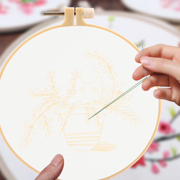 Kattbroderi Korssting Stämplat Kit, DIY Broderi Startpaket Hantverk Syhantverk för Vuxna Nybörjare Sömnadsstart