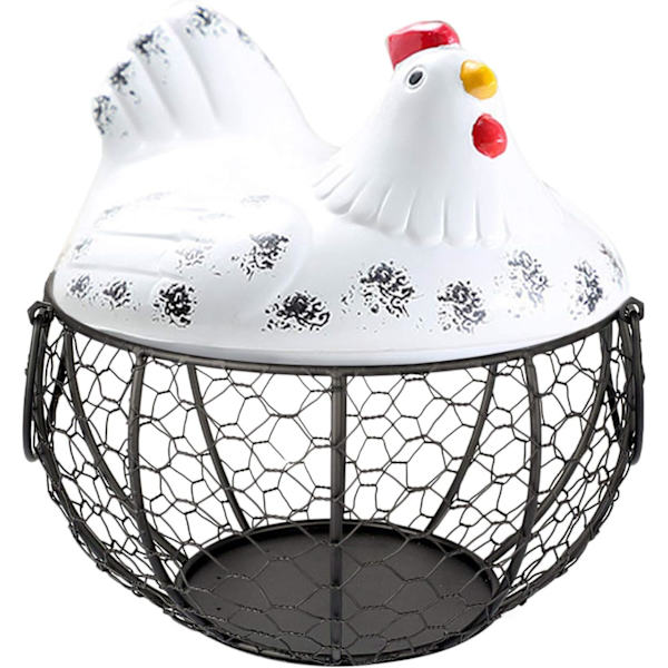 Æg Opbevaringskurv, med Keramisk Hønse Låg, Frugt Snack Organizer White