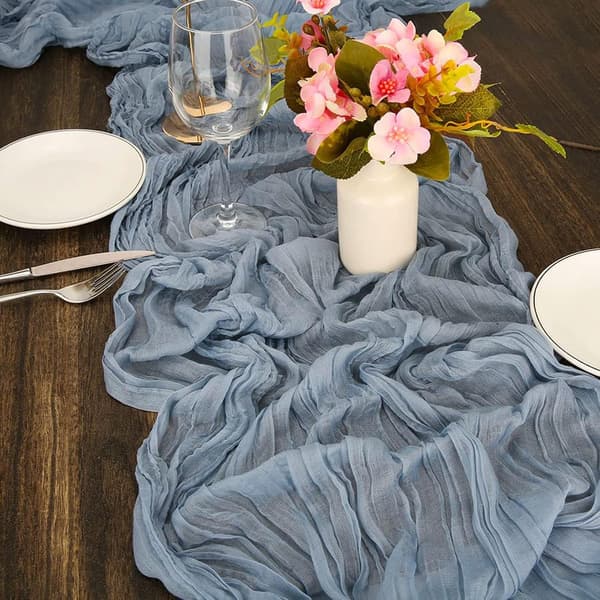 Cheesecloth Bordsløber, Bordsløber til Begivenhed, Bryllupsdekoration, Jul, Beige, 90×300CM, Røget Blå Blue