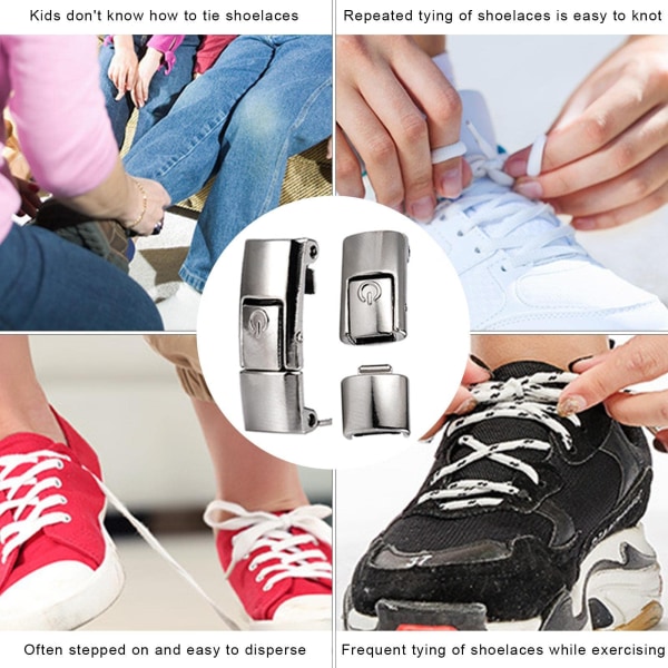 Ingen snørebånd, knuteløse skolisser for barn - Elastiske skostrenger med metallpressespenne for barn, voksne, seniorer og mer