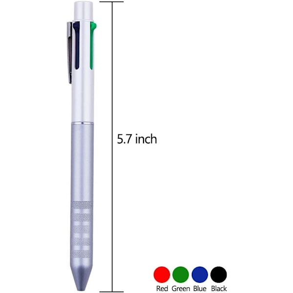 Flerfarget penn hvit 4 i 1 multifunksjonspenn med svart, blå, rød, grønn, metallgelkulepenn, 1-antall (hvit)