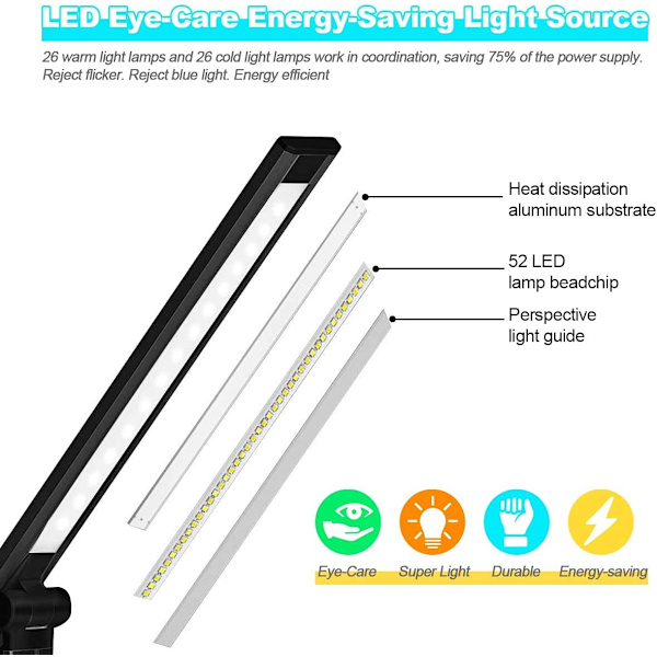 LED-pöytälamppu langattomalla latauksella, USB-latausportti, 5 valotilaa, 10 kirkkaustasoa, säädettävä silmäsuojaus
