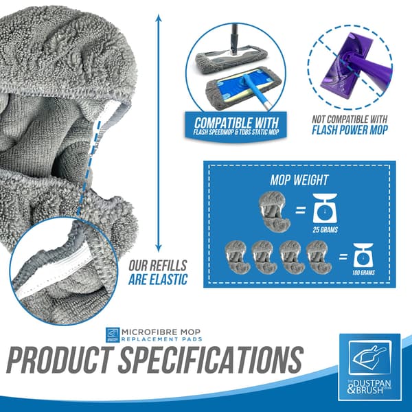 4-pakning mikrofibermoppputerstatninger for laminatgulvmopp - Gjenbrukbar moppehode, Flash mopprefillputer - Maskinvaskbar