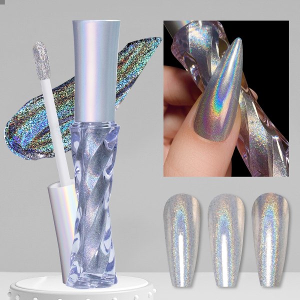 Holografinen kynsipuuteri, hopea Holo puuteri Rainbow Chroma Unicorn Mirror Effect Glitter Dust Multi Manicure Pigment Nail Art Tee itse