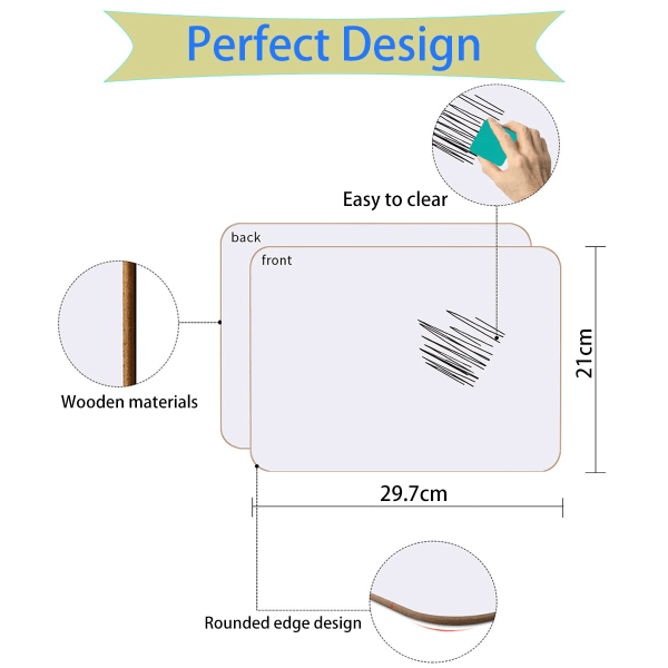 Små hvite tavler 21 X 29,7 cm Dobbeltsidig tørrslett tavle Mini whiteboard，Slitesterke bærbare hvite tavler (2-pakning)