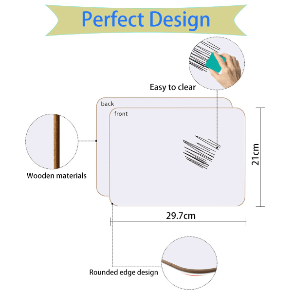 Små vita tavlor 21 X 29,7 cm dubbelsidiga mini-whiteboard för torr radering, hållbara bärbara vita tavlor (2-pack)