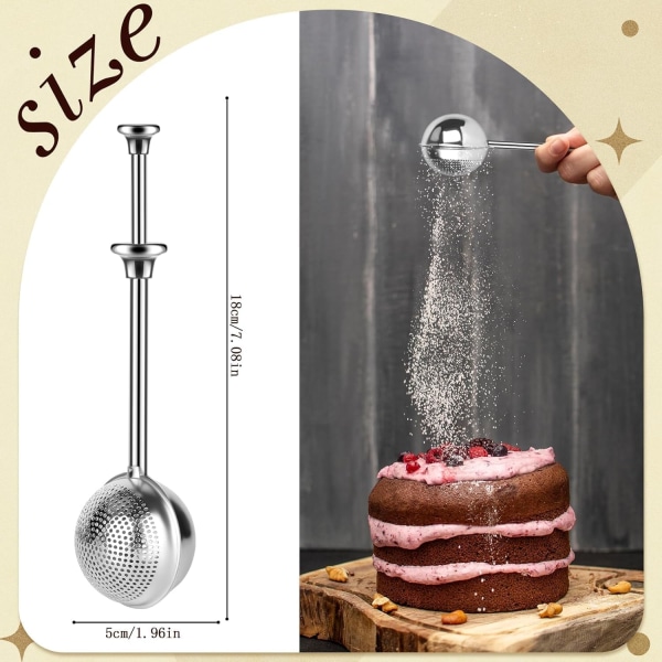 2 st mjölsikt för bakning, rostfritt stål pulveriserat socker shaker duster med lock, mjölpulverfilter för bakverktyg damm mjölstav