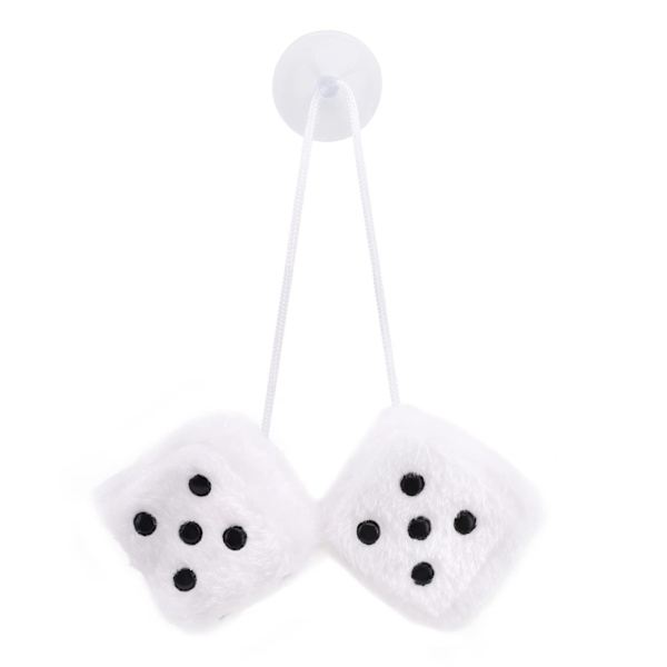 Auton roikkuva karvainen noppa 6 cm Auton peilin roikkuva pörröinen roikkuva auton peilin roikkuva pörröinen karvainen noppapari roikkuva pari auton riipus (valkoinen) White