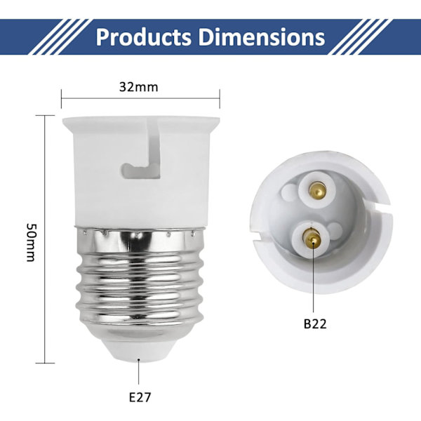 2 st E27 till B22 Sockelomvandlare, Skruv till Bajonettlampa Sockeladapter, ES till BC Lampbasadapter
