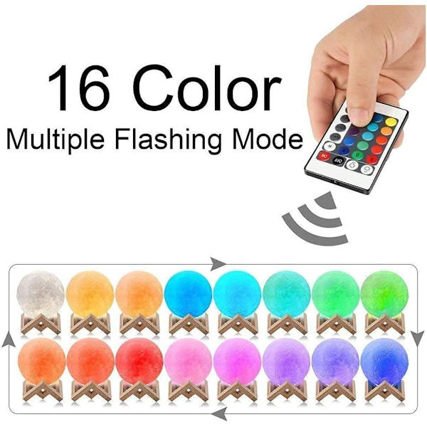 Månelampe Belysning Månelys 15cm med Fjernbetjening & Touch Control, Justerbar Lysstyrke USB Genopladelig Lunar Lys, Gave