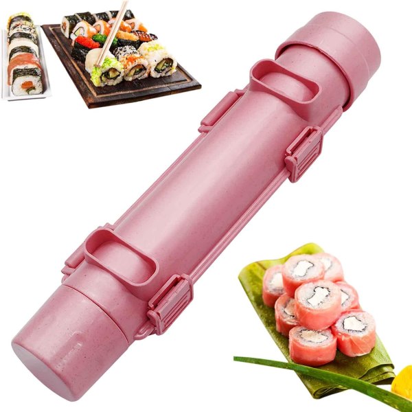 Sushi Maker Roller Multifunktionell Onigiri Form Form Grönsakskött Rullverktyg DIY Sushi Making Machine Köksprylar Verktyg (Rosa)