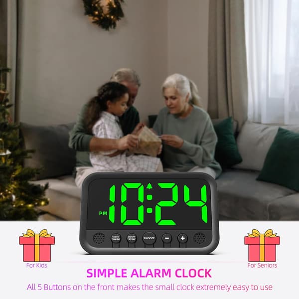 Digital väckarklocka med grön LED-indikator för sovrum, Högljudd väckarklocka för djupsömnare, AC-driven väckarklocka (adapter ingår)