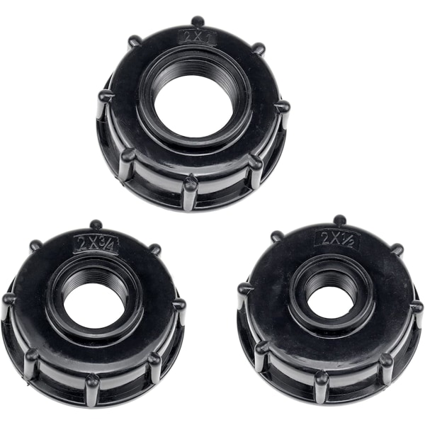 3 stk IBC tankadapter, plastavløpsvanntanklokkadapter, S60x6 IBC adapterfittings 1/2 3/4 1 tommer svart